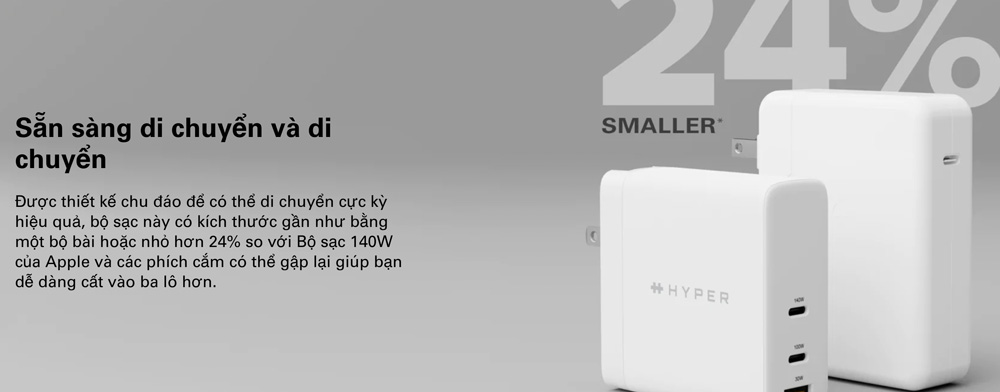 Hyperjuice GaN 140W – Nhỏ gọn, tiện lợi mang theo đi làm, đi công tác, sạc một lúc nhiều thiết bị