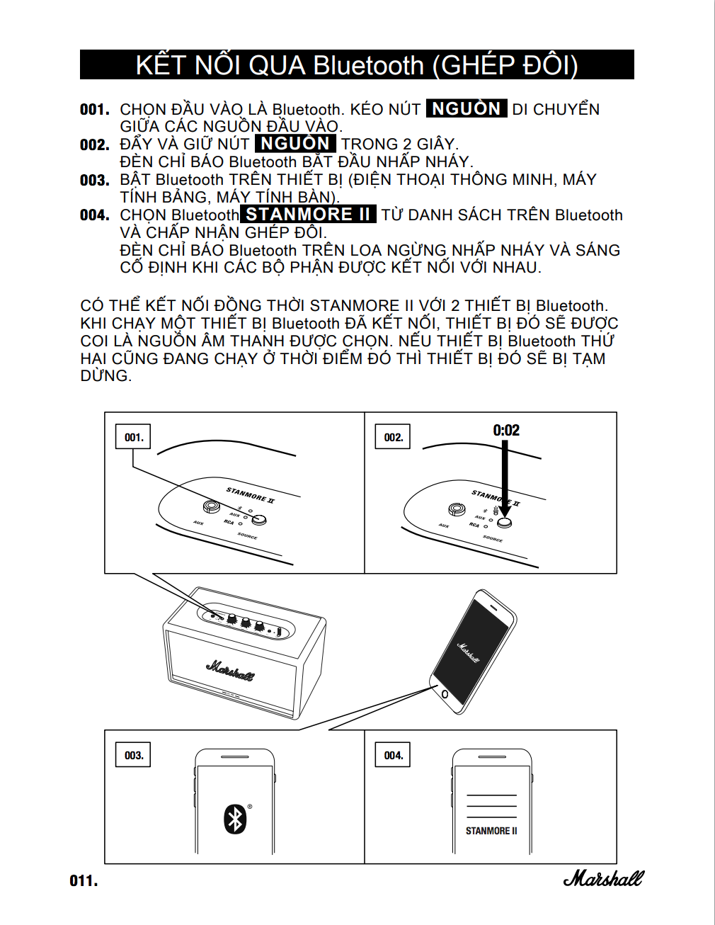 Các Bước Kết Nối Marshall Stanmore 2 Với Thiết Bị Nguồn Phát Thông Qua Bluetooth