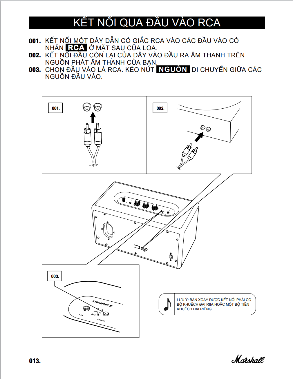 Các Bước Kết Nối Marshall Stanmore 2 Với Thiết Bị Nguồn Phát Thông Qua Cổng RCA