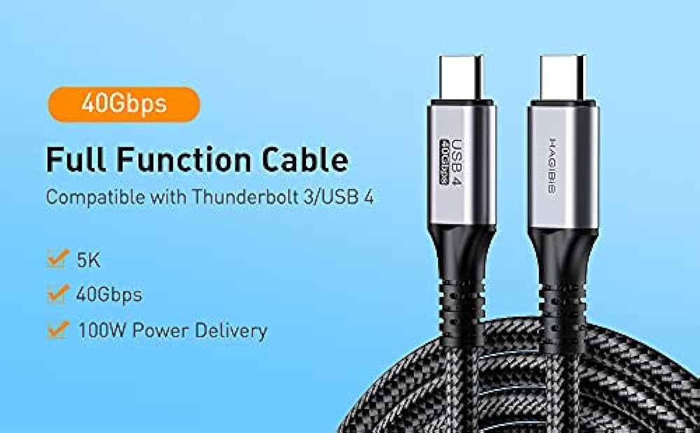 Cáp Hagibis Thunderbolt 3 Witeh 5K@60Hz, PD 100W, 40Gbps USB-C