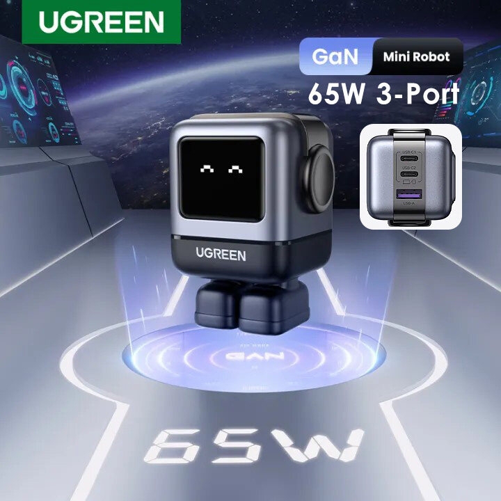 Củ sạc nhanh 65W RoboGaN Mini Ugreen CD361 sạc nhanh 65W, chân dẹt