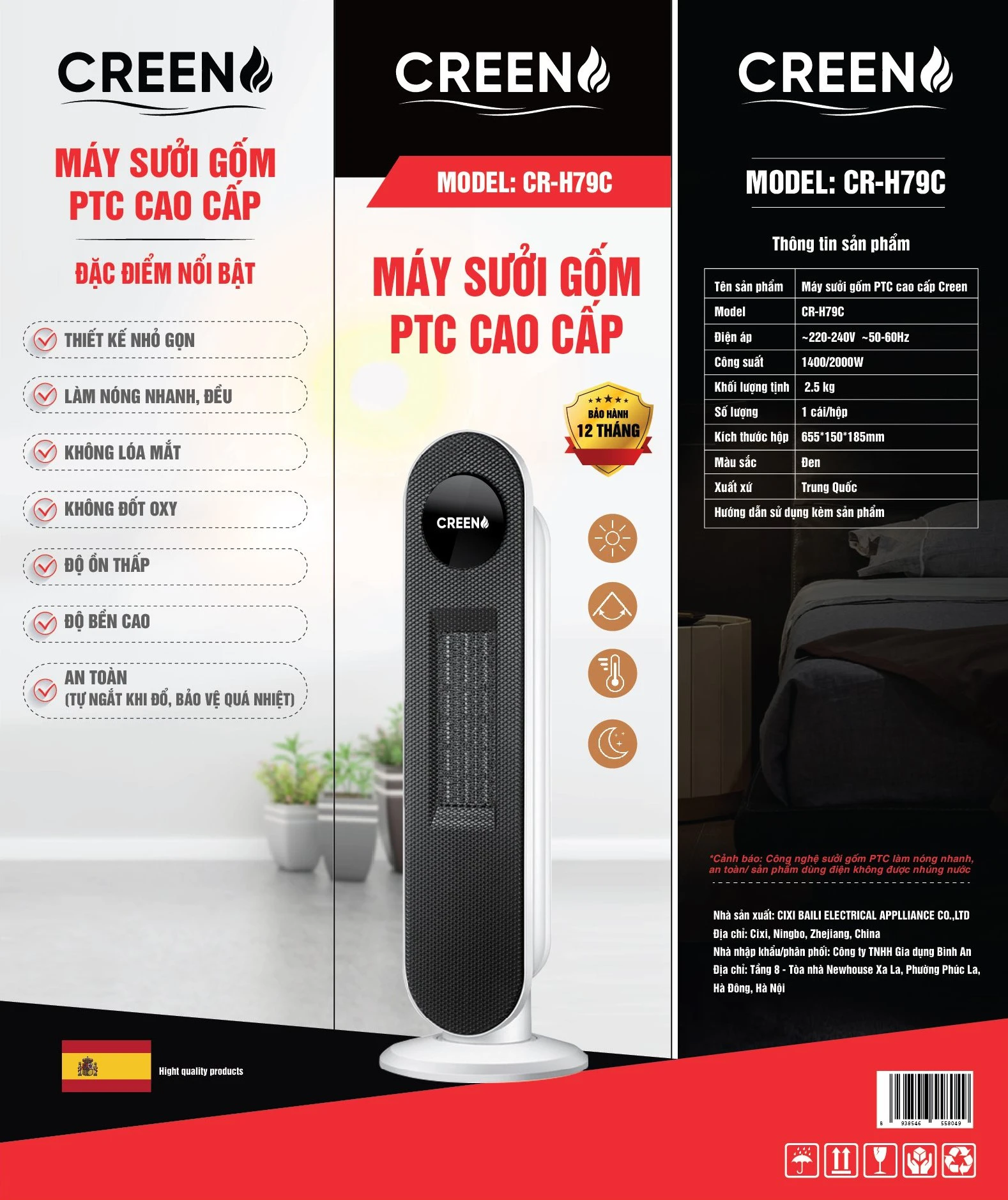 Máy Sưởi Gốm Creen CR-H79C