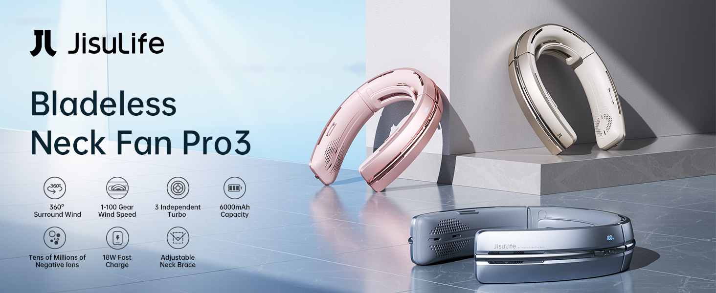 Quạt Đeo Cổ Jisulife Neck fan Pro3 FA50 Làm Mát 360° Pin 11 Giờ, Lọc Không Khí, Bổ Sung ION Âm | 9SS Việt Nam