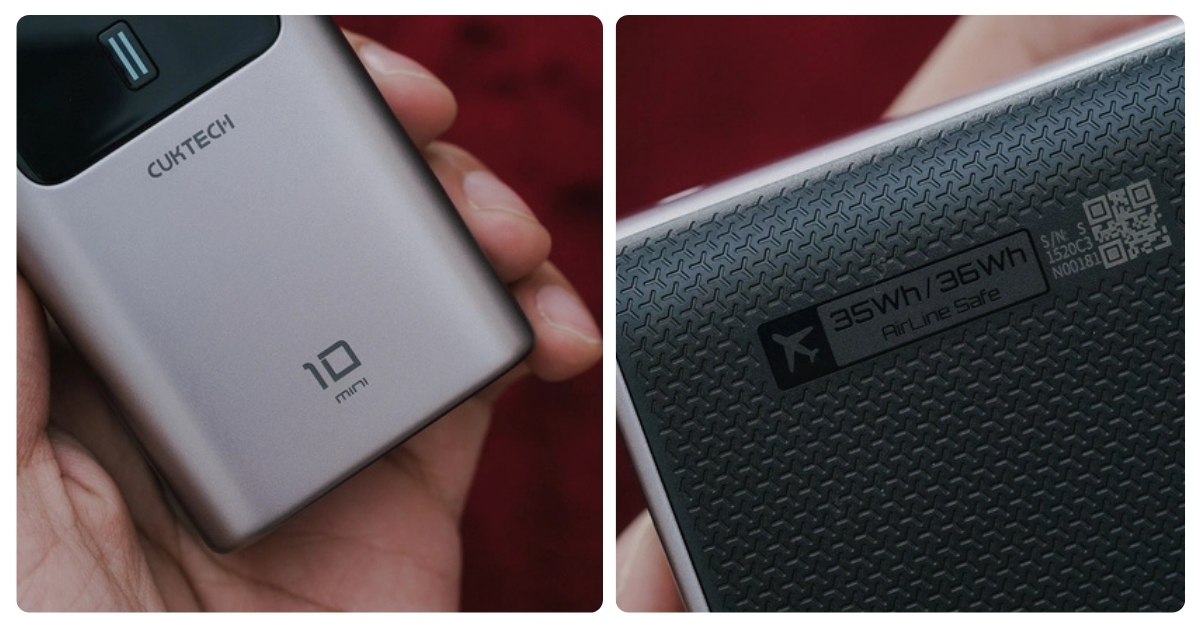 Với dung lượng 10.000mAh, công suất 55W và đo ở điện áp 3,6V, năng lượng quy đổi của viên pin này là 35Wh, hoàn toàn an toàn để mang lên máy bay Với dung lượng 10.000mAh, công suất 55W và đo ở điện áp 3,6V, năng lượng quy đổi của viên pin này là 35Wh, hoàn toàn an toàn để mang lên máy bay