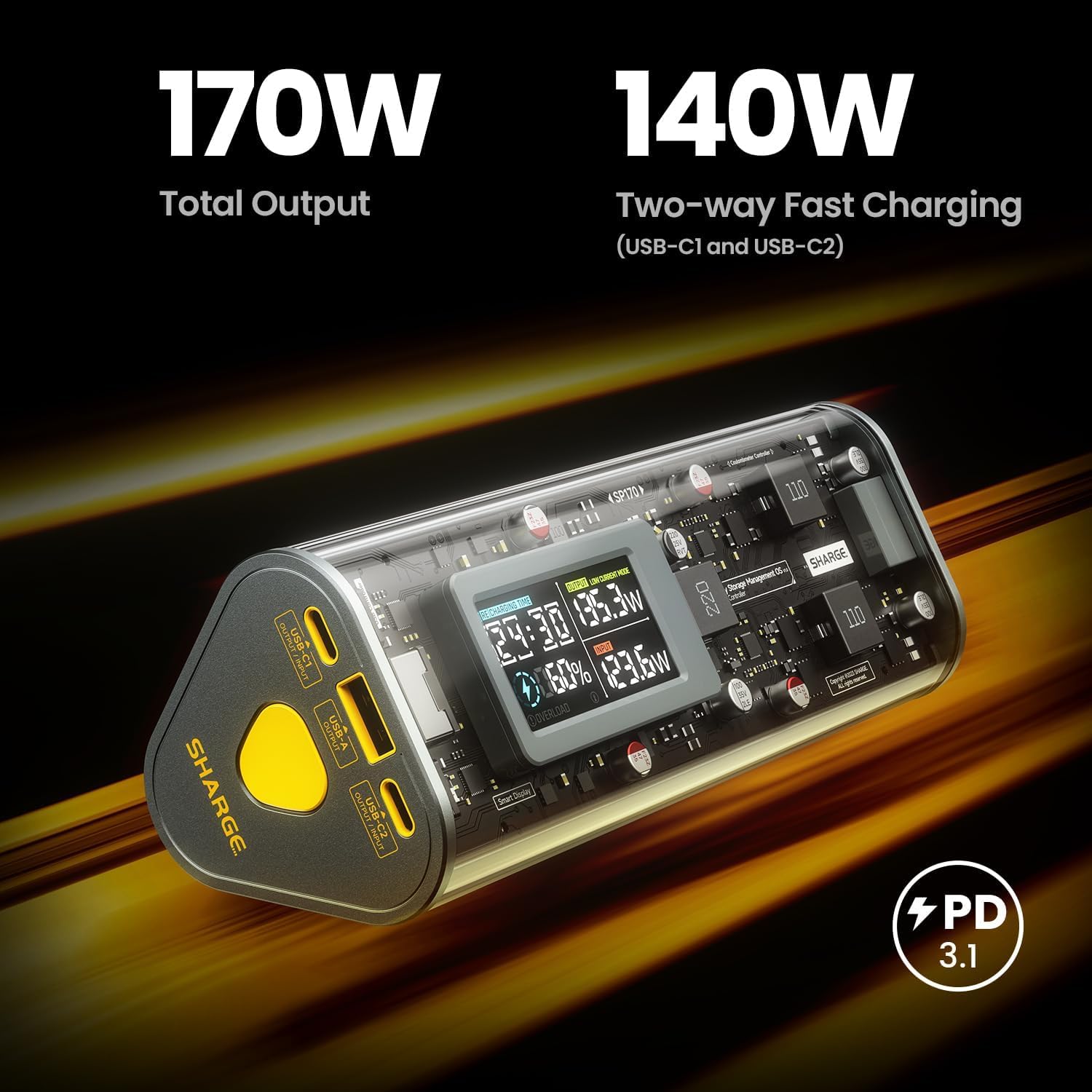 Pin Dự Phòng Trong Suốt Shargeek 24000mAh 170W -SP170