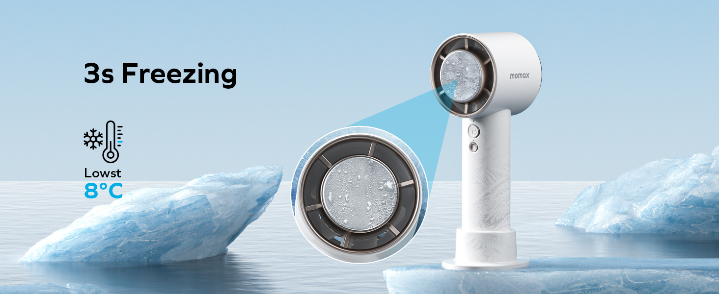 Quạt Cầm Tay Momax IF15 Ultra Freeze Portable Icy Cooling Fan (12000RPM | Chức Năng Làm Lạnh | 3000mAh )