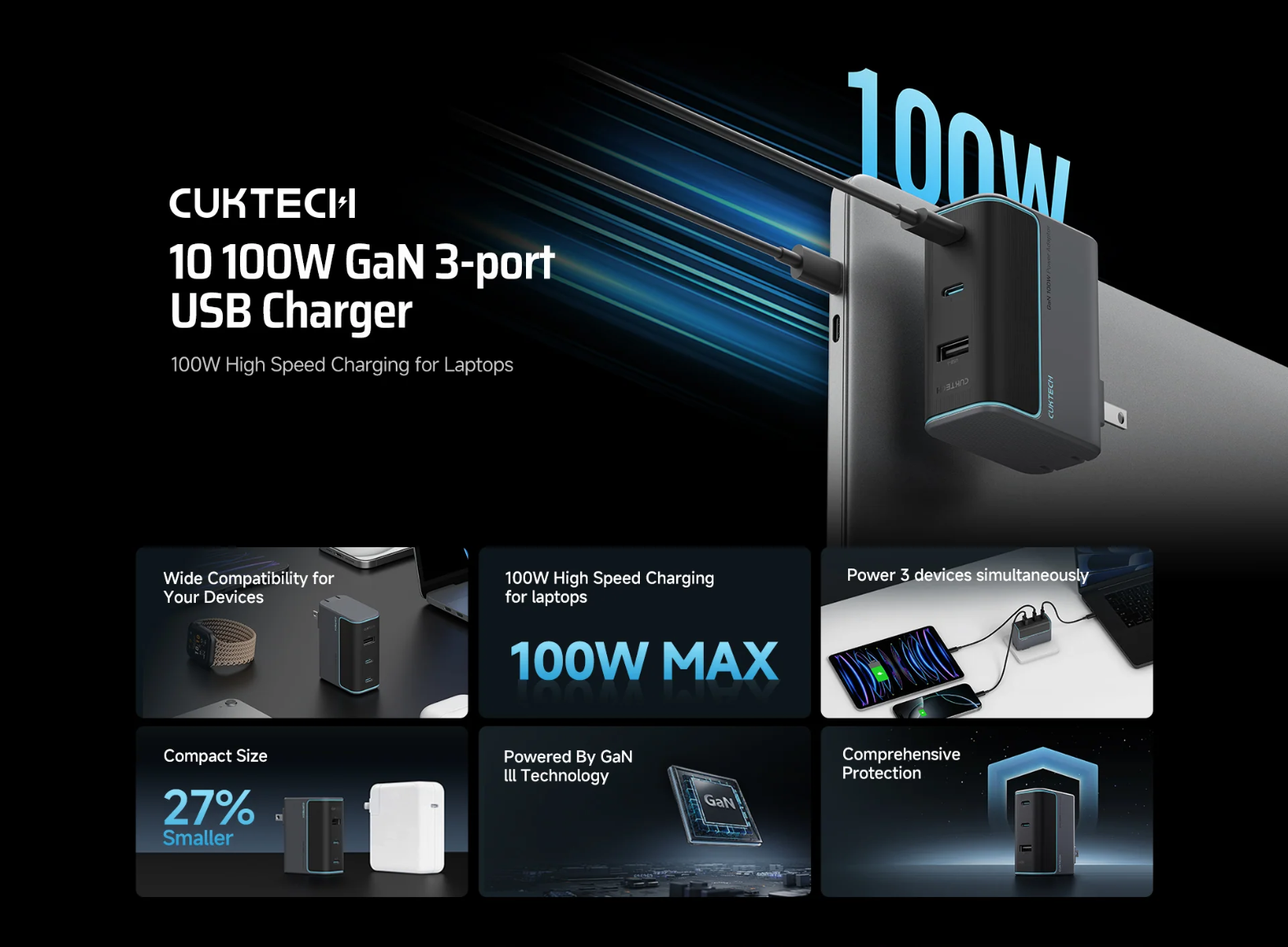 Sạc Nhanh Cuktech 100W GaN Charger PD3.1/PPS2.0/QC4.0/Mi Turbo – AD1003US