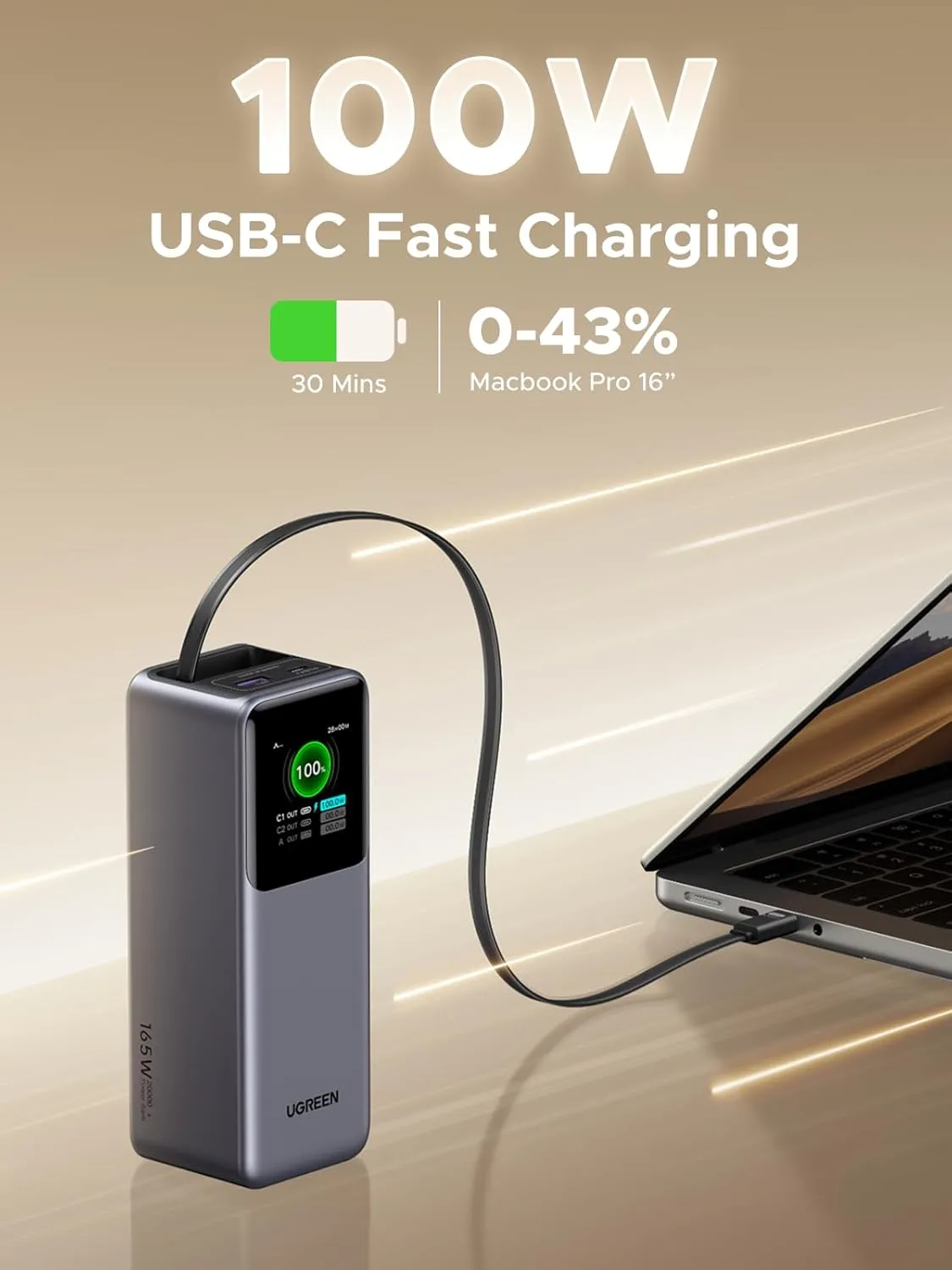 Pin dự phòng UGREEN Nexode PB726 20.000mAh, 165W