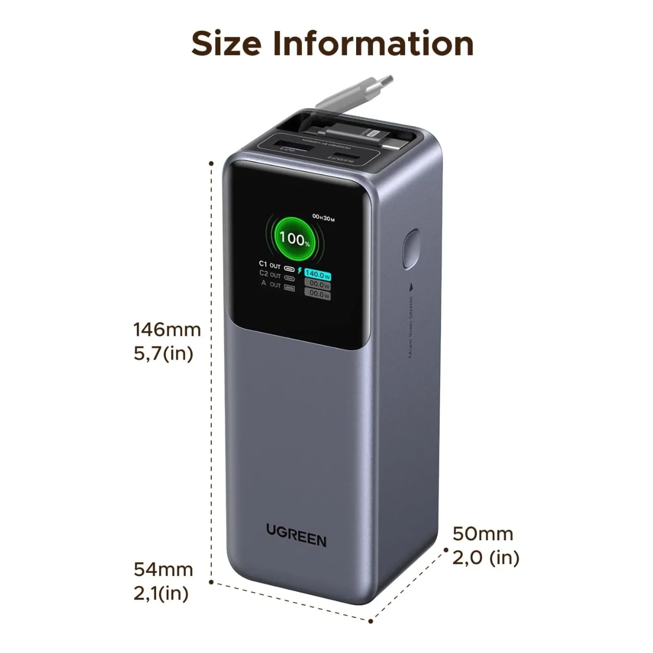 Pin dự phòng UGREEN Nexode PB726 20.000mAh, 165W