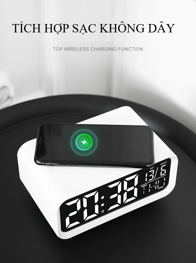 Đồng Hồ Điện Tử Để Bàn Tích Hợp Sạc Không Dây & Đèn Ngủ | 9SS.VN Phân Phối Chính Hãng