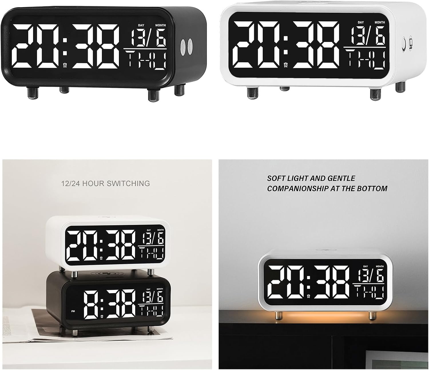 Đồng Hồ Điện Tử Để Bàn Tích Hợp Sạc Không Dây & Đèn Ngủ | 9SS.VN Phân Phối Chính Hãng