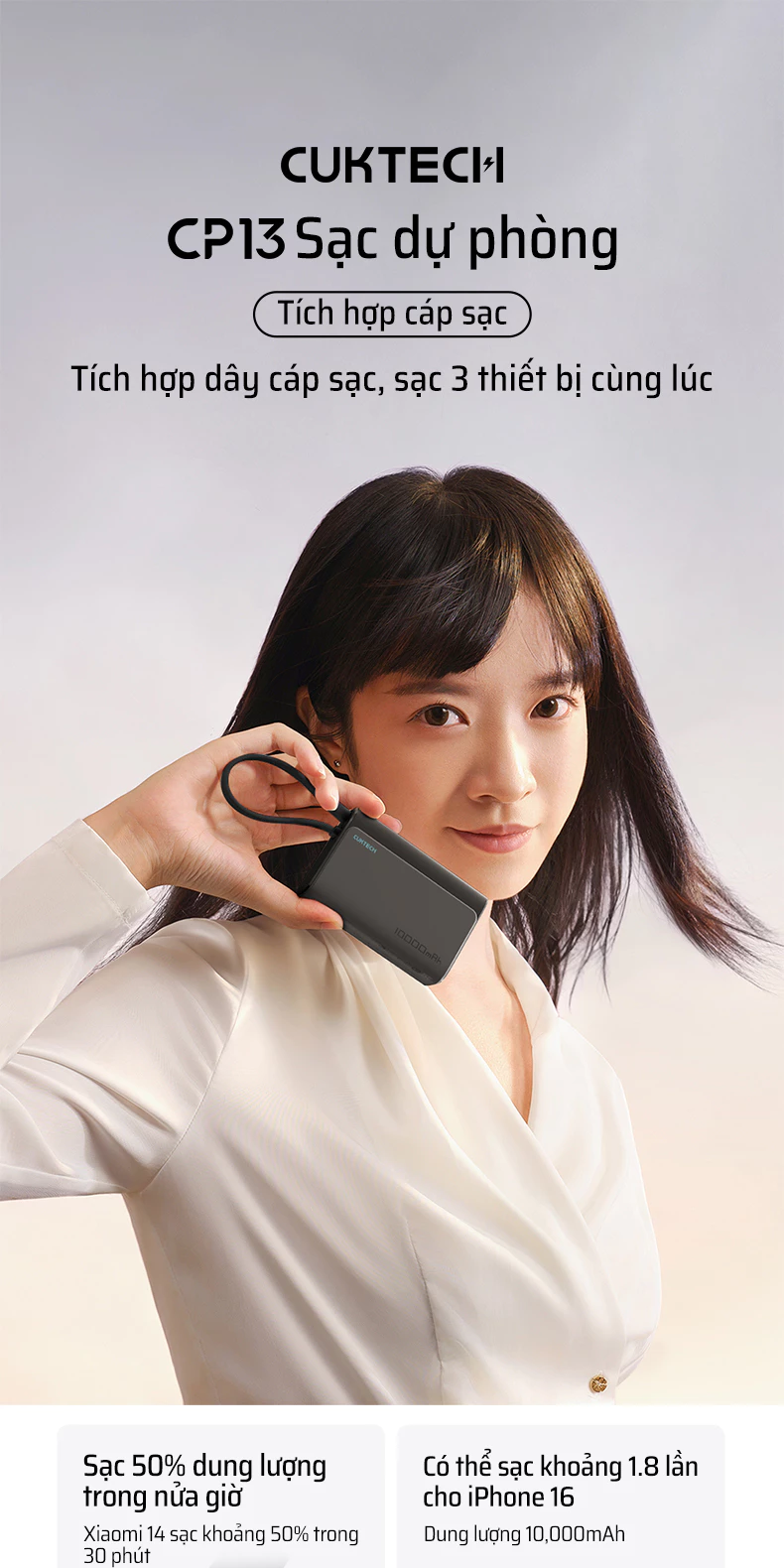 Pin Dự Phòng Cuktech LPB100 CP13 10.000mAh | 9SS.VN Phân Phối Chính Hãng