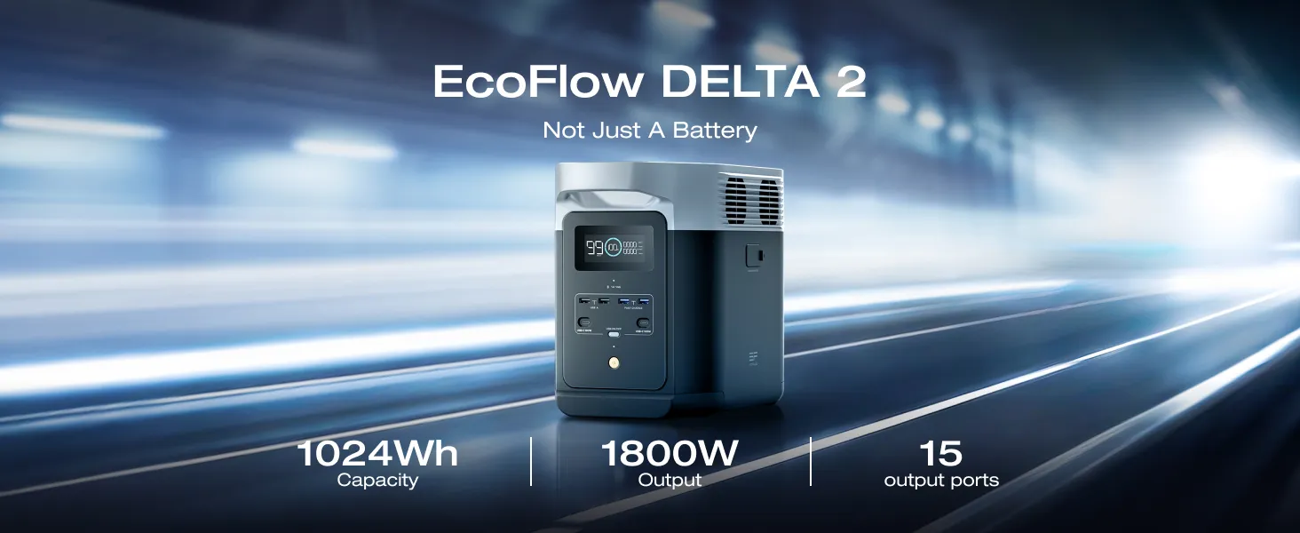 Trạm Phát Điện Di Động EF ECOFLOW DELTA 2, Pin LiFePO4 (LFP) 1024Wh, Đầu ra USB-C 1800W AC/100W - Có Thể Tùy Chọn Tấm Tin Mặt Trời Cho Nguồn Điện Dự Phòng Tại Nhà, Cắm Trại & Trên Xe RV