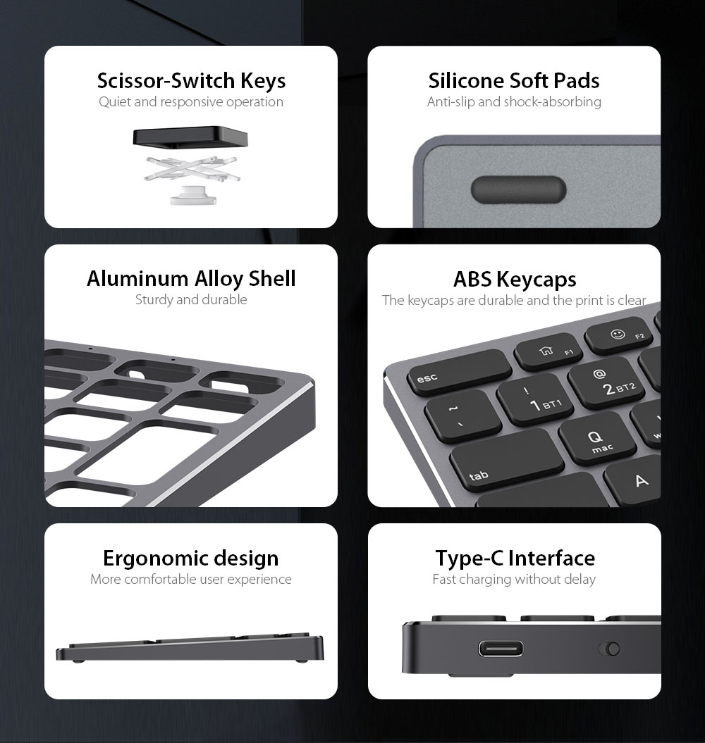 Bàn phím Bluetooth đa năng Dux Ducis LK Mini Series | Bàn phím không dây 3 thiết bị