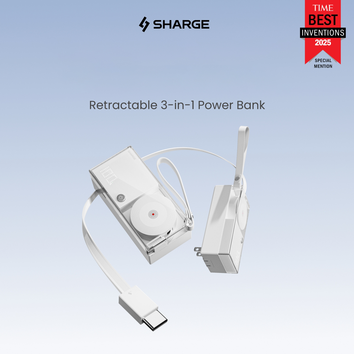 Pin Sạc Dự Phòng Sharge 3-in-1 10000mAh 30W Tích Hợp Cáp USB-C Và Chân Cắm Gập P7