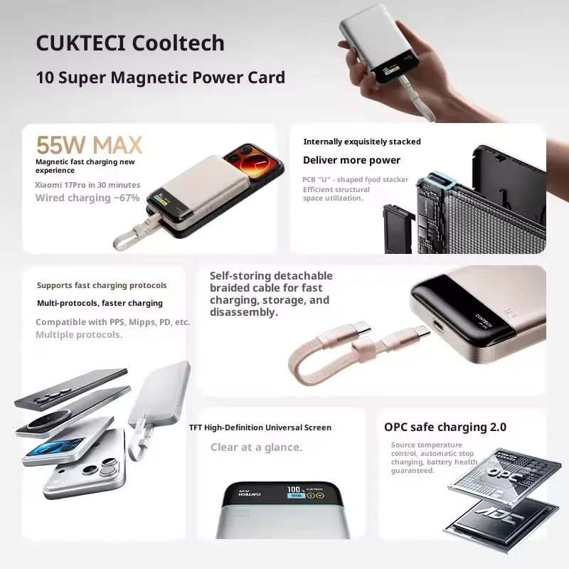 Pin Dự Phòng Cuktech No.10 Super Magnetic Power Card 10000mAh 55W - WPB100P