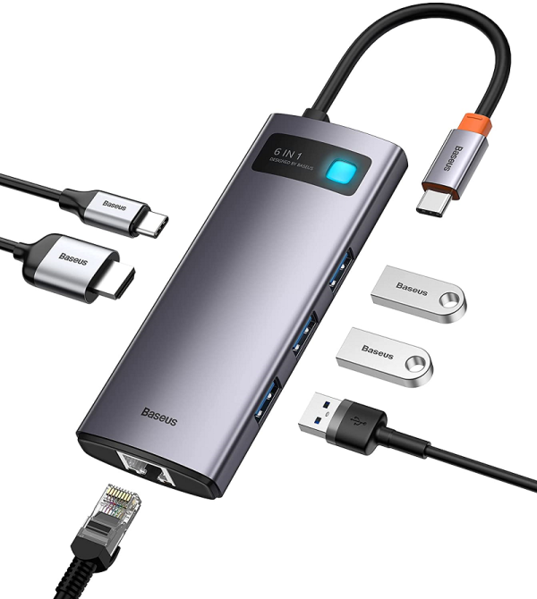 Hub USB Type-C Ra HDMI 4K, USB 3.0, Lan Ethernet Baseus 6-in-1