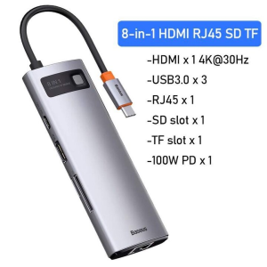 Cổng Chuyển USB-C Ra HDMI 4K, USB 3.0, SD/TF , Lan - Baseus 8 IN 1